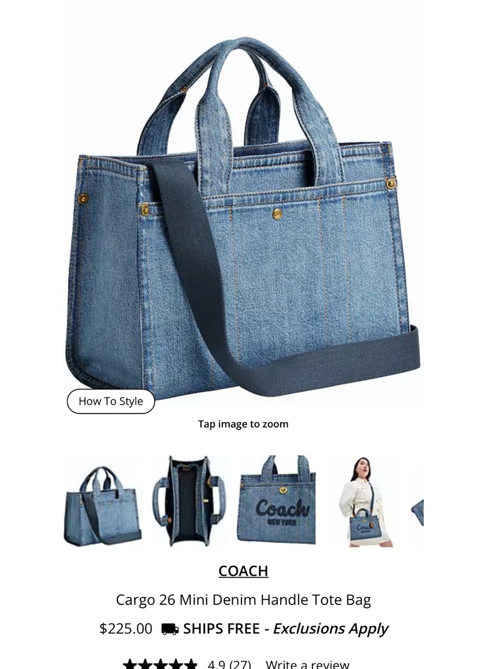 NWT - COACH - Cargo 26 - Denim - Picture 11 of 13